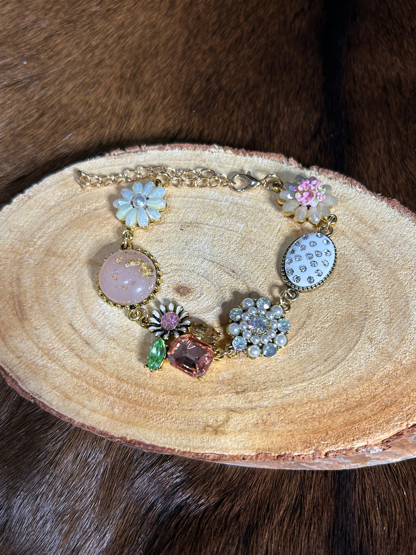 Assorted Charms Flowers Beads and Stone Bracelet