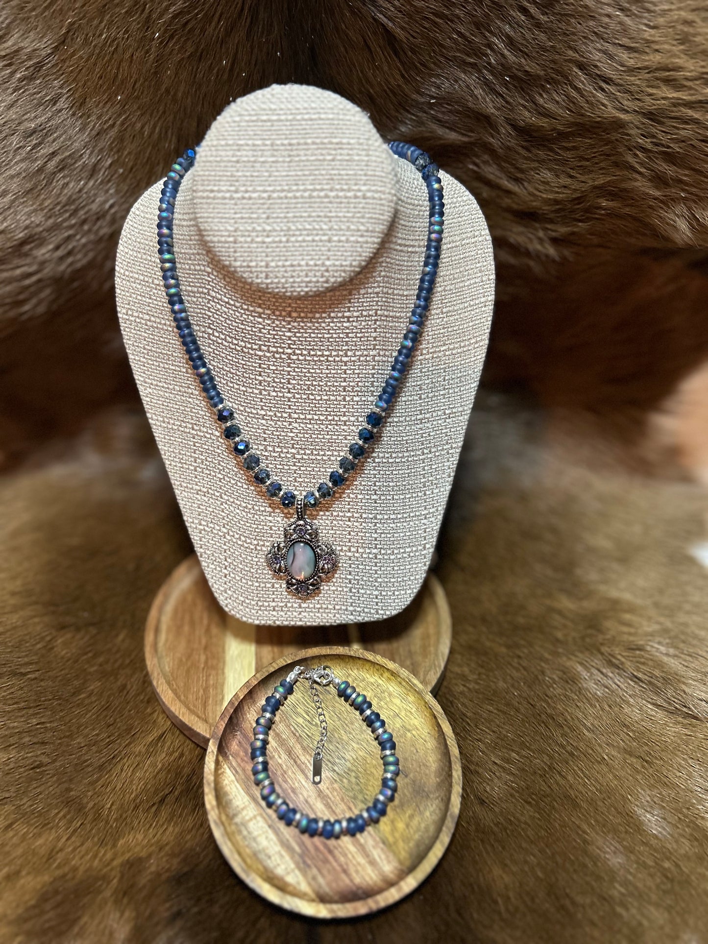 Plated Glass Beeds Necklace Bracelet Set