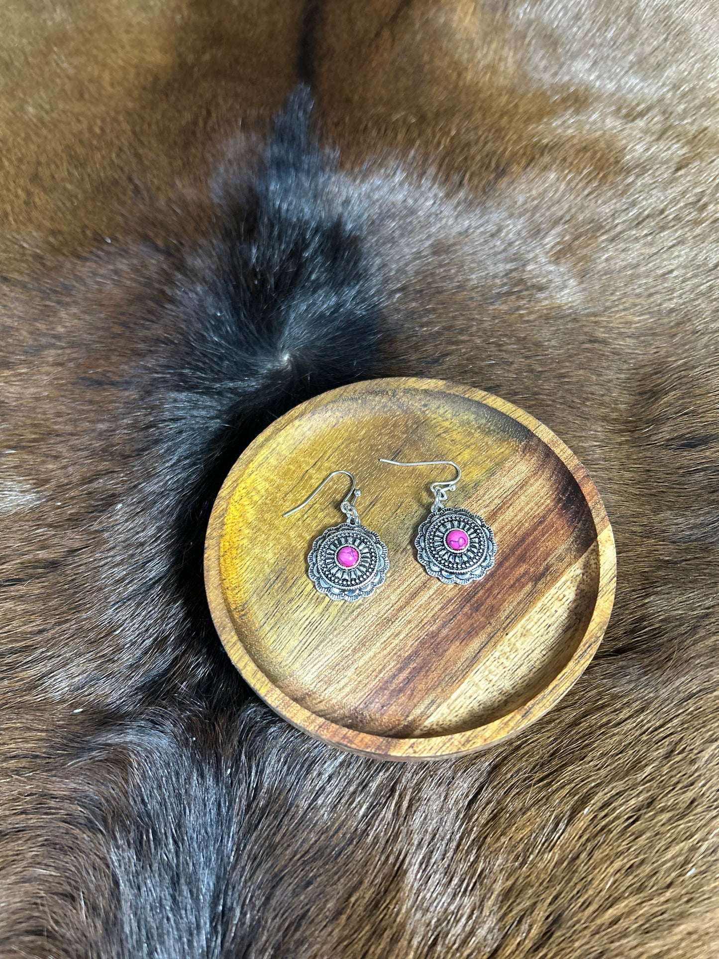 Western Rosette Silver Dangle Earrings