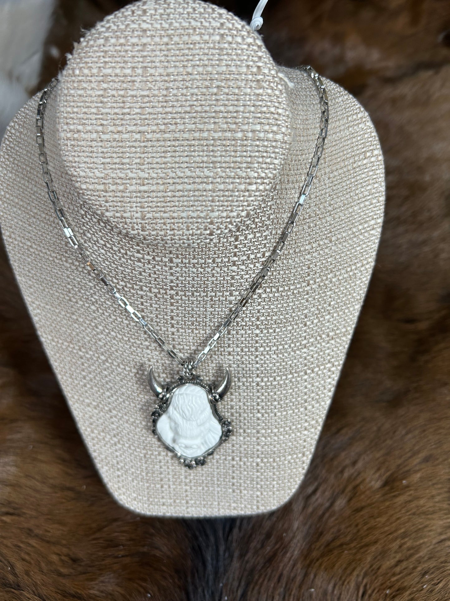 Buffalo Head Silver Necklace