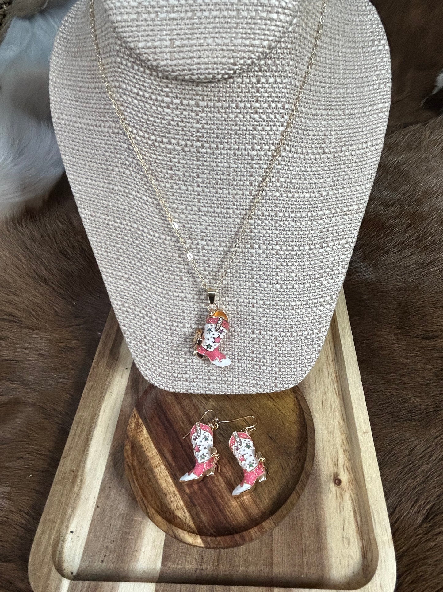Western Cowgirl Boot Necklace and Earring Set