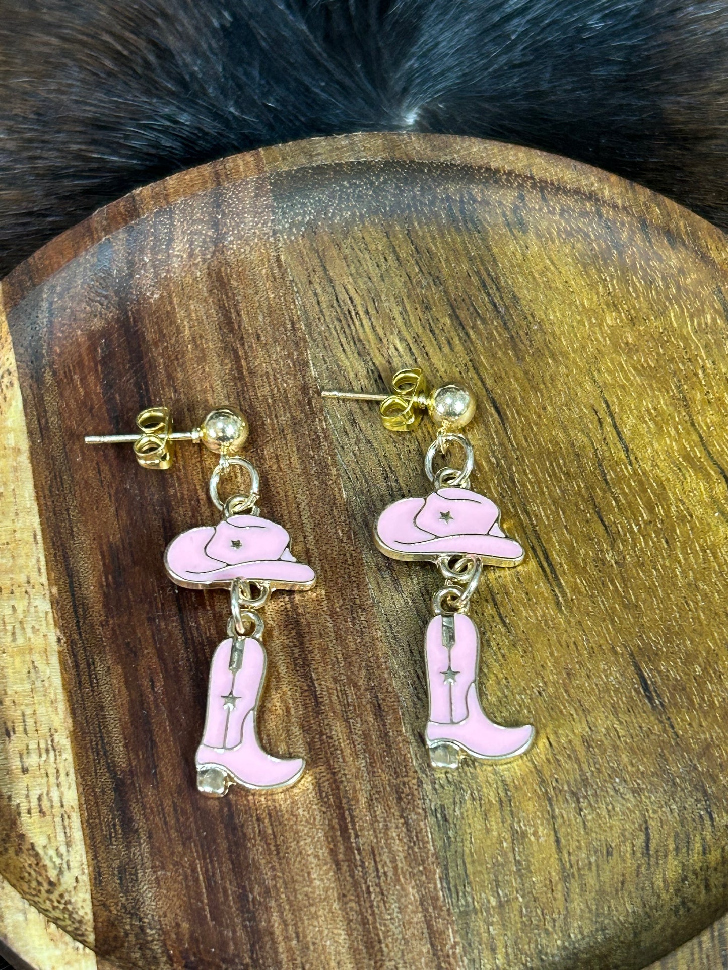 Wester Cowgirl Earrings Pink Cowboy Hat Boots