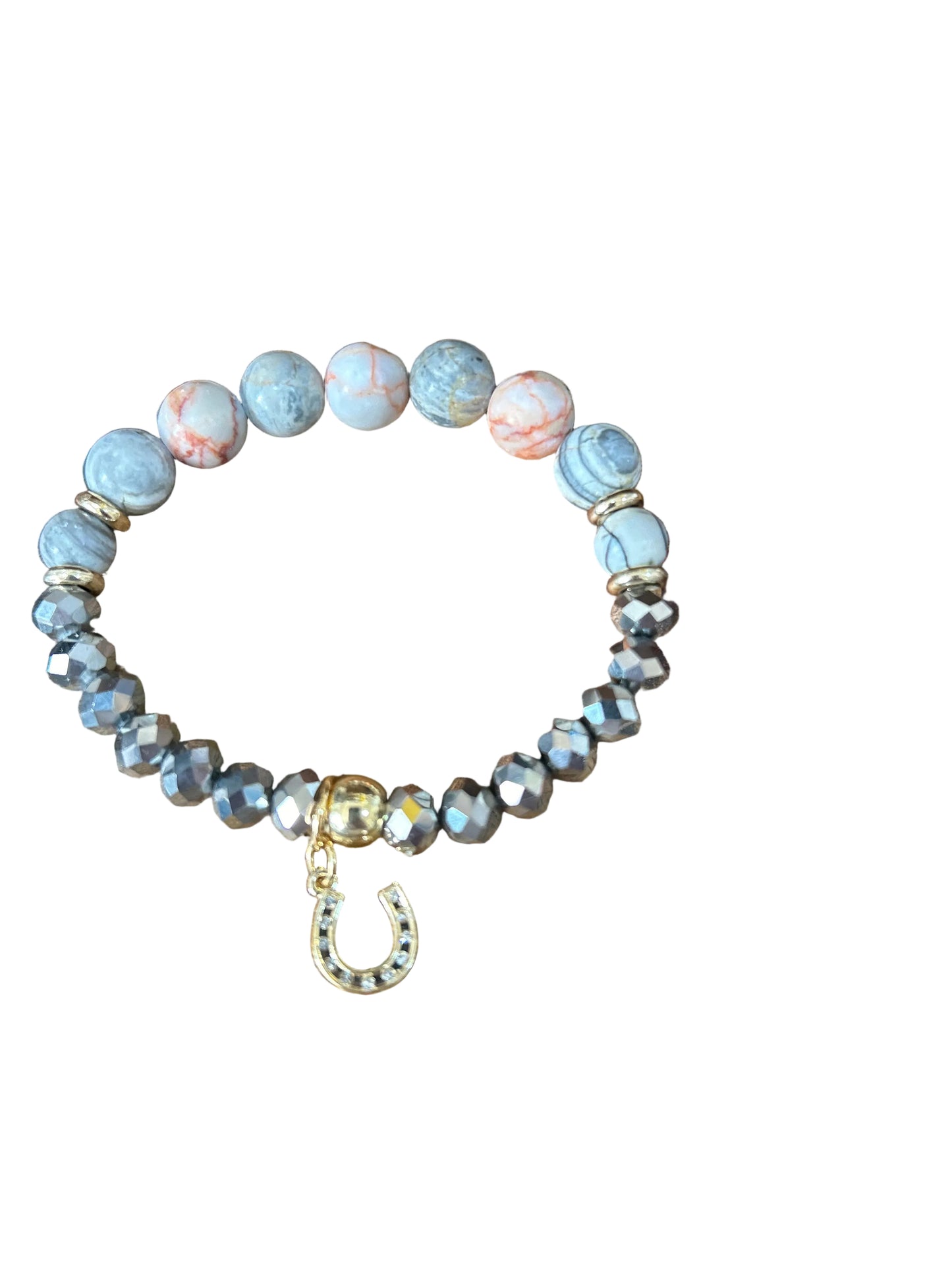 Western Beaded Stretch Bracelet Vibrant Colors Horseshoe Charm