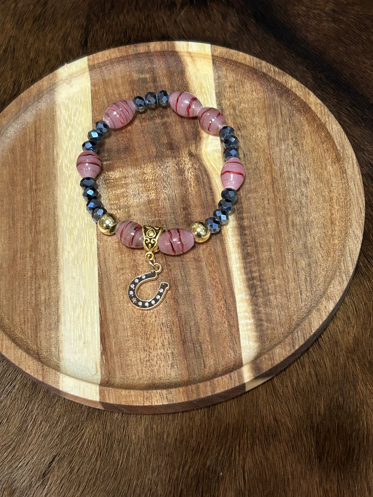 Western Stretch Beaded Bracelet Rhinestone Horseshoe