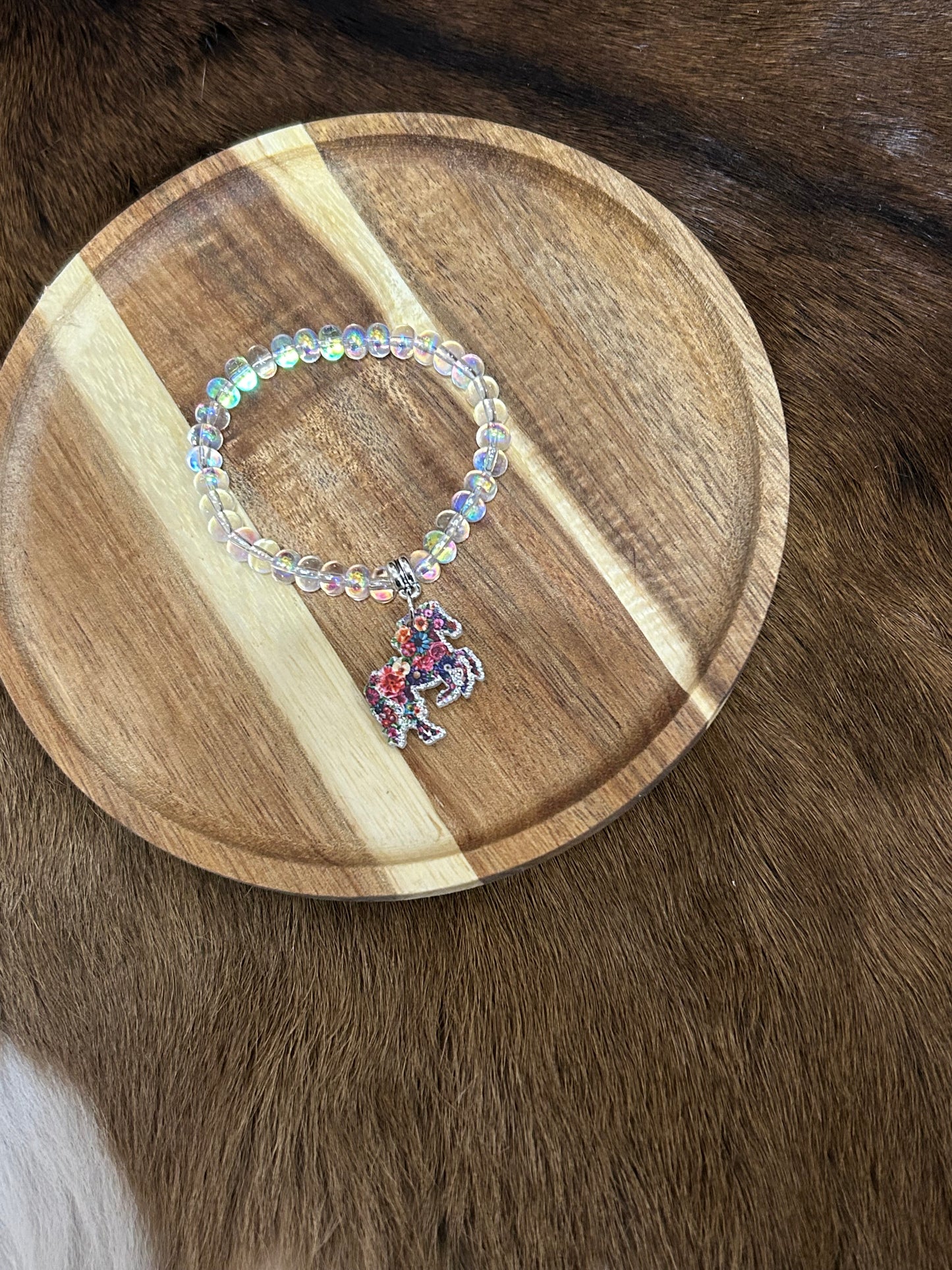 Little Girls Floresent Beads Horse Charm Bracelet