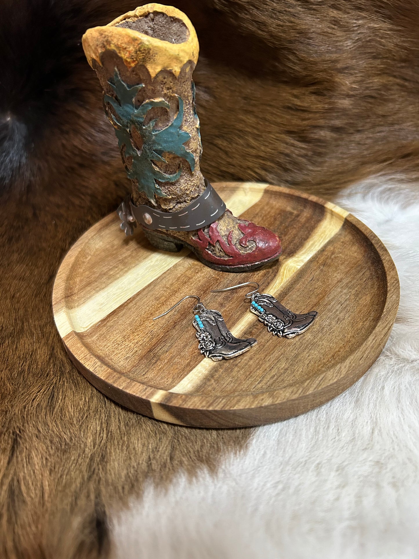 Cowgirl Silver Boots Flowers Earrings