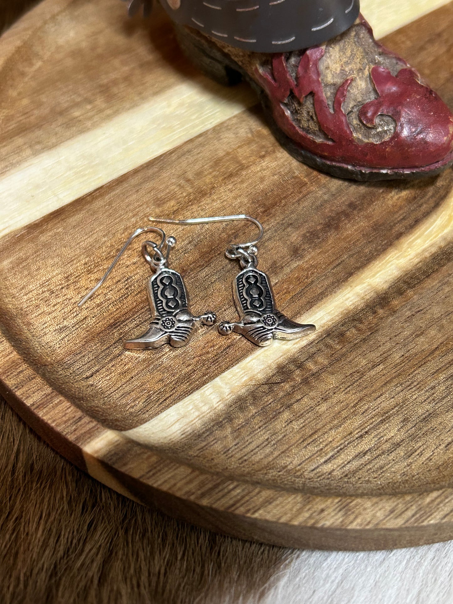 Western Cowboy Boot Silver Earrings Spurs Young Girls