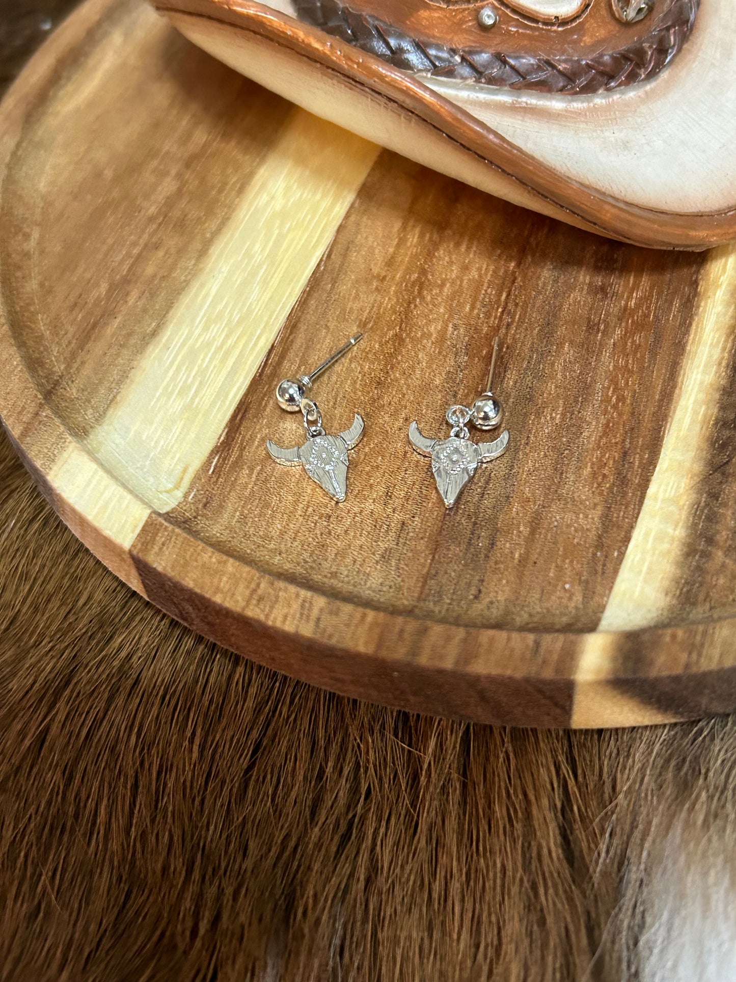 Tiny Steer Head Silver Stud Earrings Young Girls