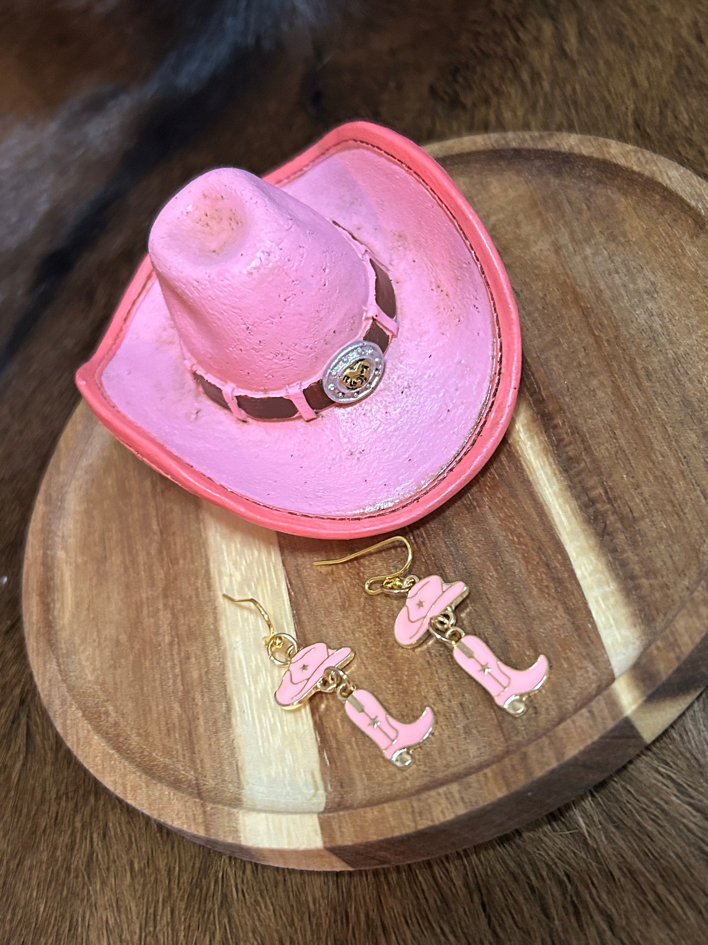 Cowboy Hat Boot Pink Gold Earrings Girls