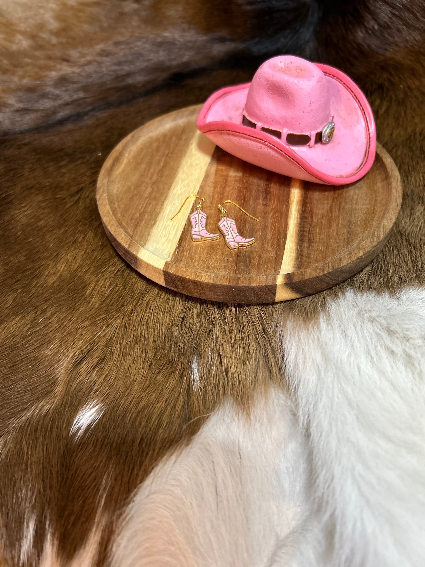 Girls Pink Gold Western Boot Earrings Dangle
