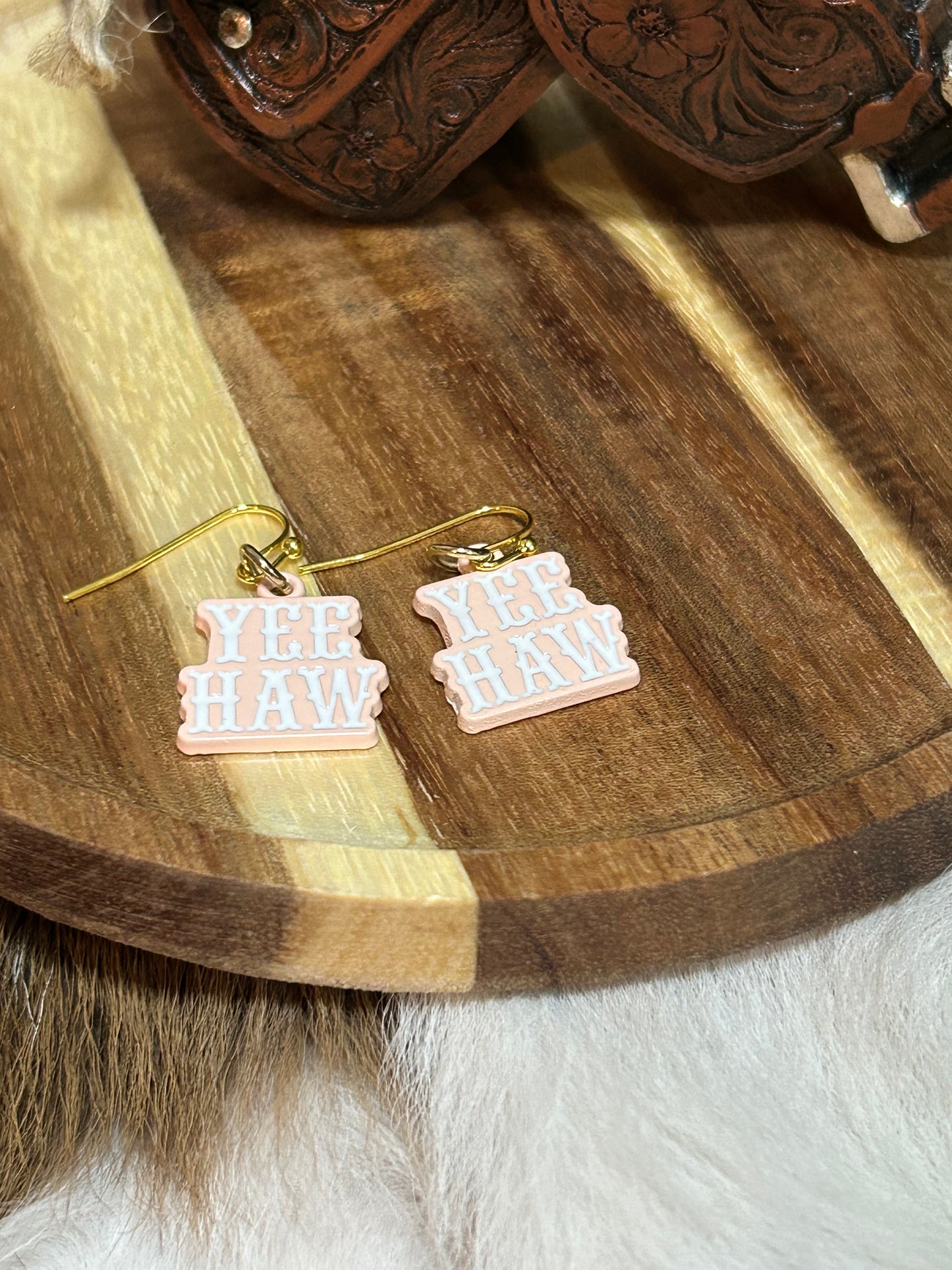 Yee Haw Western Girls Earrings Pink Gold