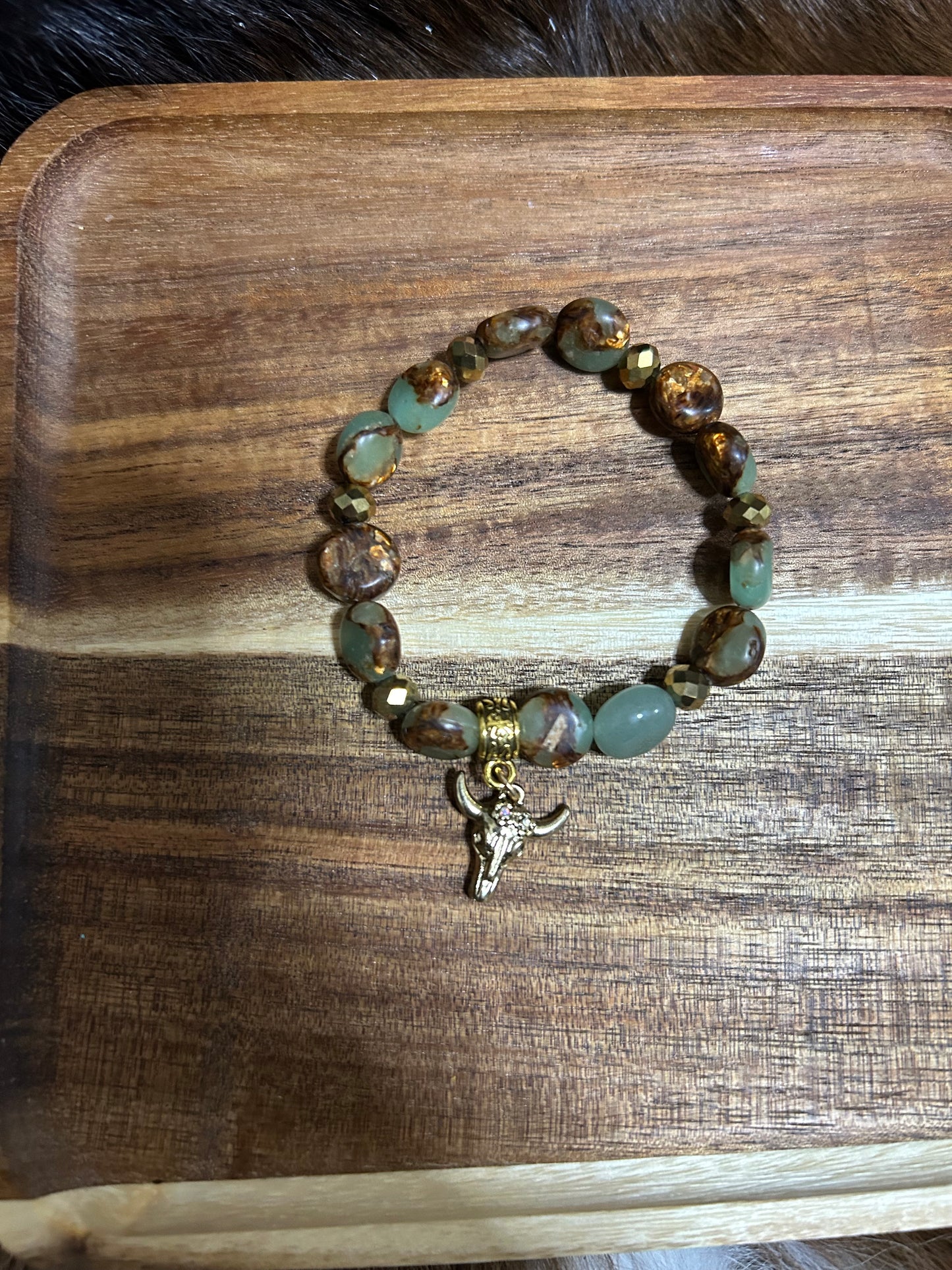 Little Cowgirl Western Steer Head Jasper Beads Stretch Bracelet Cowboy Girls