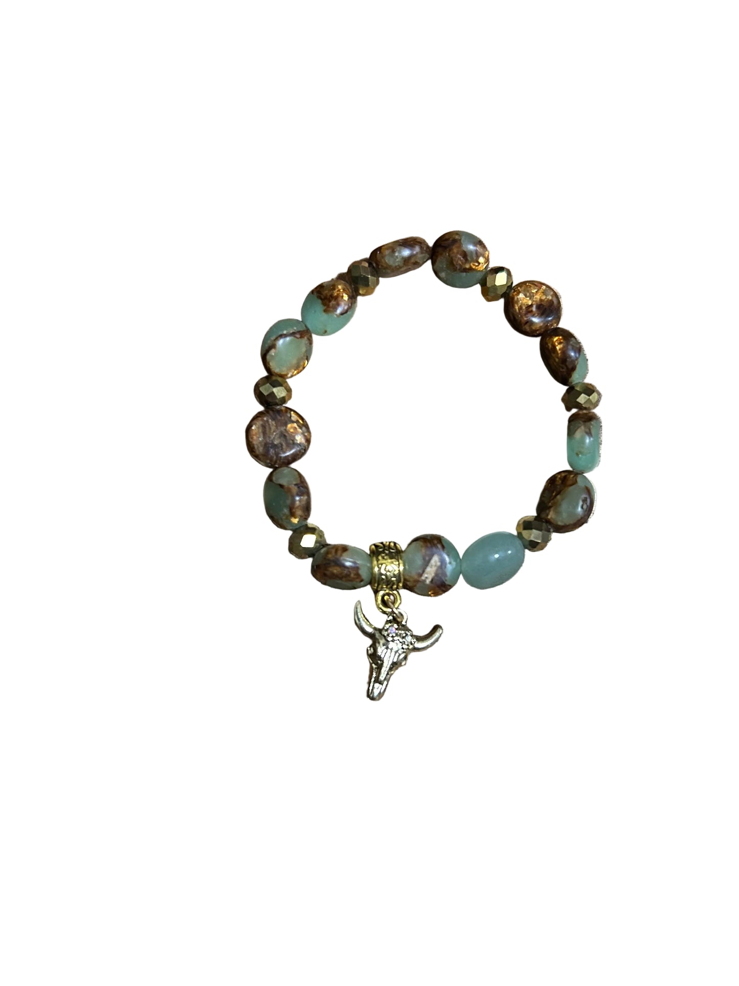 Little Cowgirl Western Steer Head Jasper Beads Stretch Bracelet Cowgirls