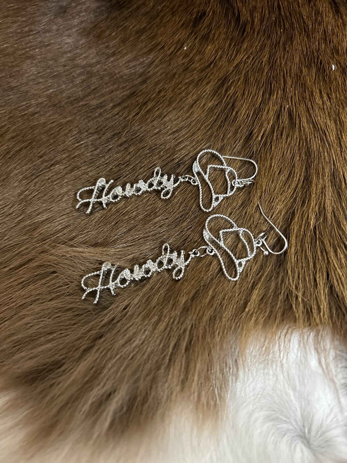 Cowgirl Silver Howdy Cowboy Hat Earrings Dangle