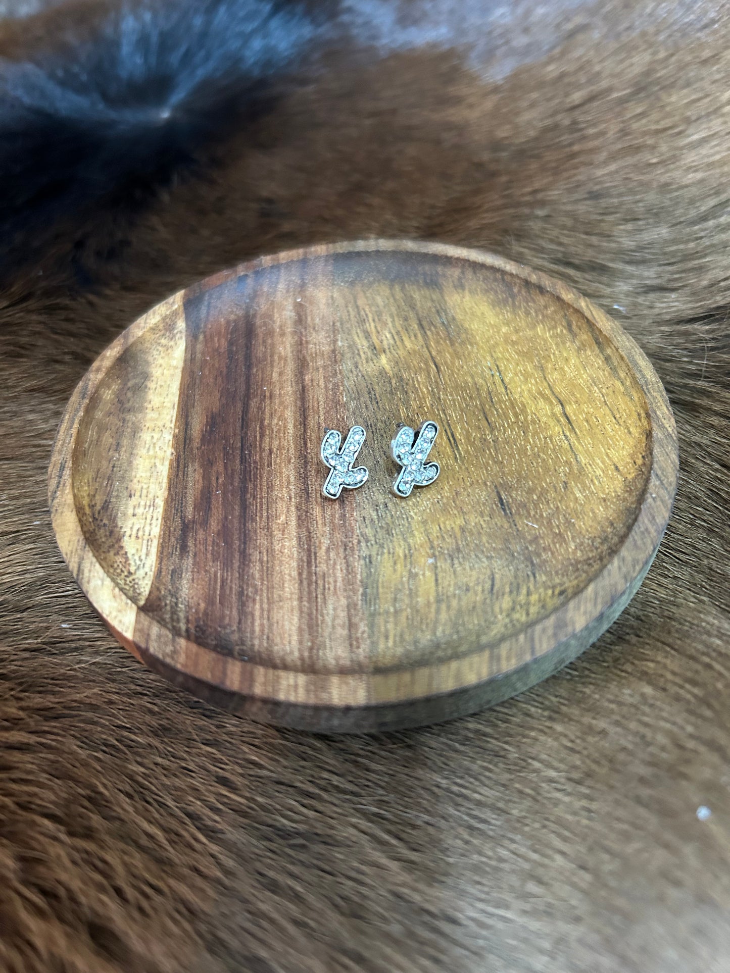 Girls Rhinestones Cactus Stud Earrings Silver