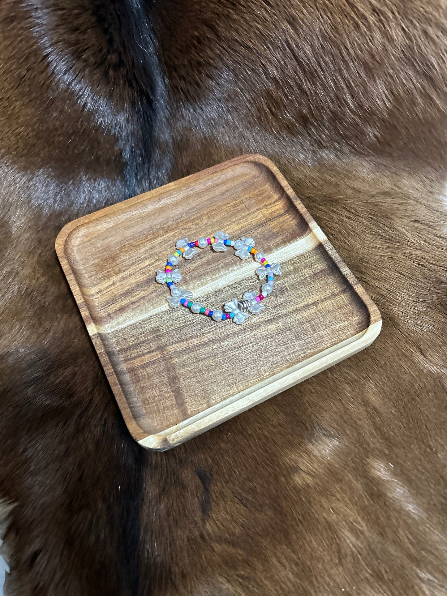 Little Girls Stretch Bracelet Butterflies Seed Beads Pearl Beads