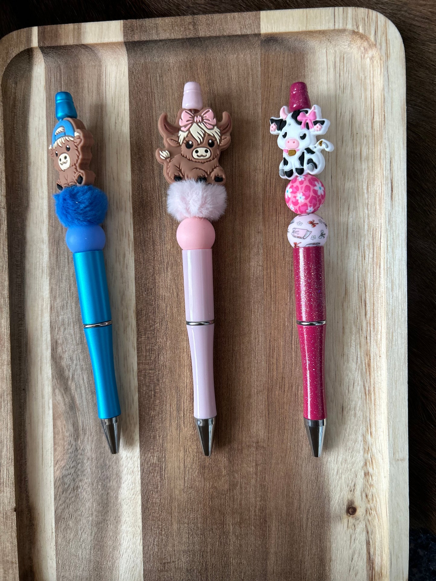 Highland Cows Beaded Pens Beaded Keychain Set Bag Charm Purse Charm Backpack Charm