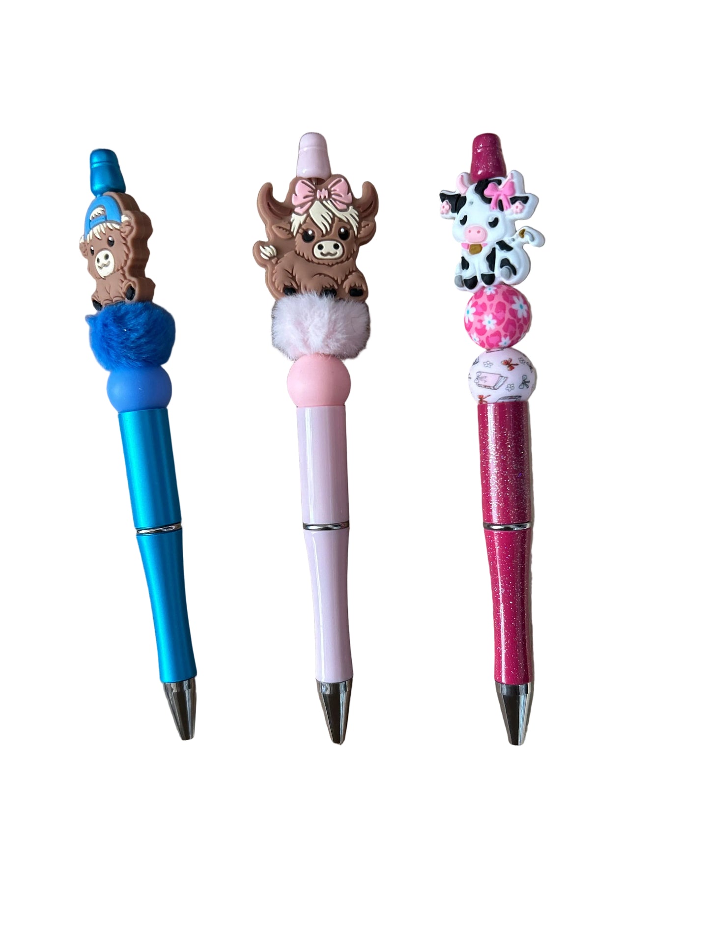 Highland Cows Beaded Pens Beaded Keychain Set Bag Charm Purse Charm Backpack Charm