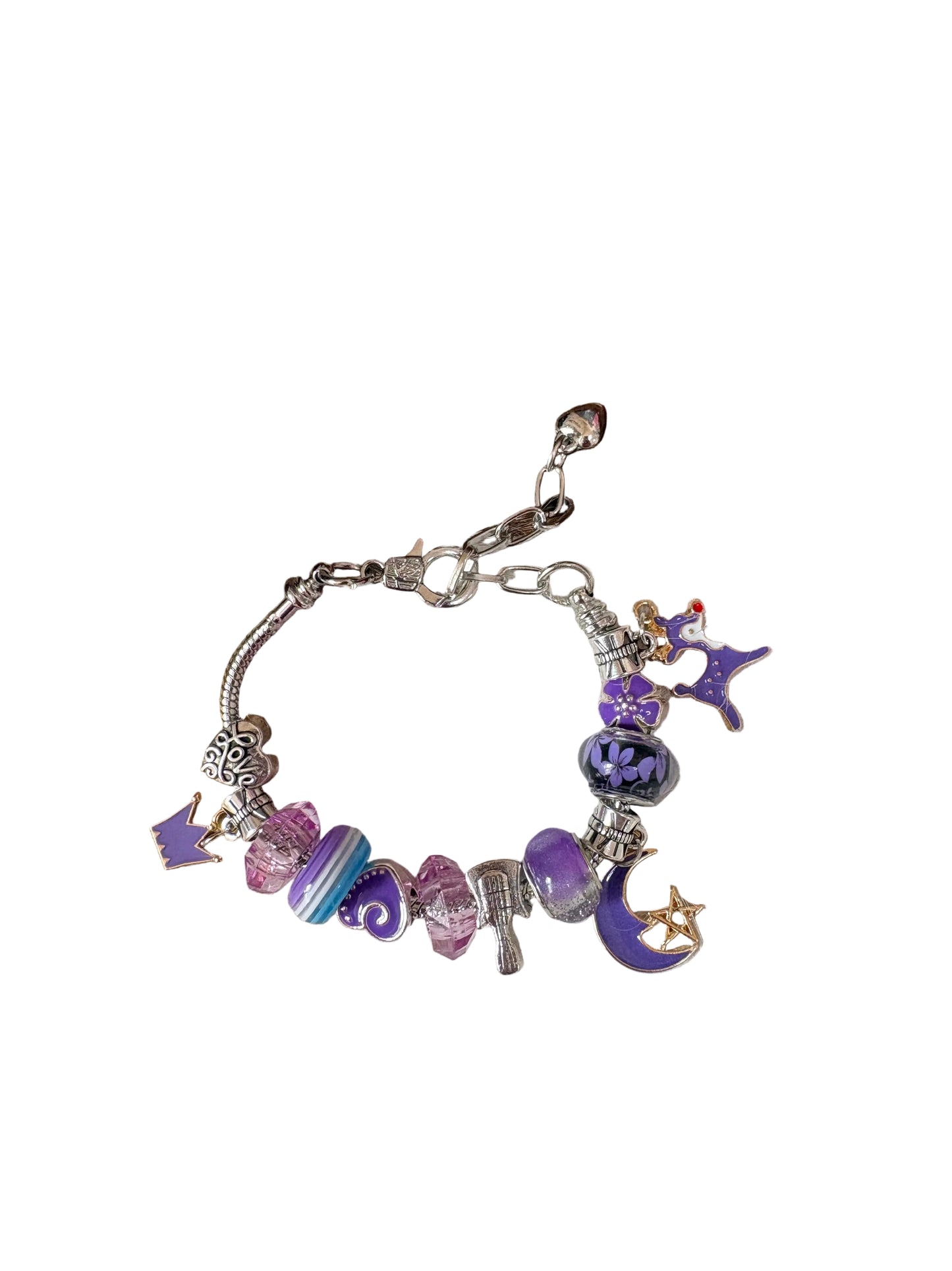 Beaded Bracelets Purple Charms Hearts Leaves Unicorn Star Deer Half Moon