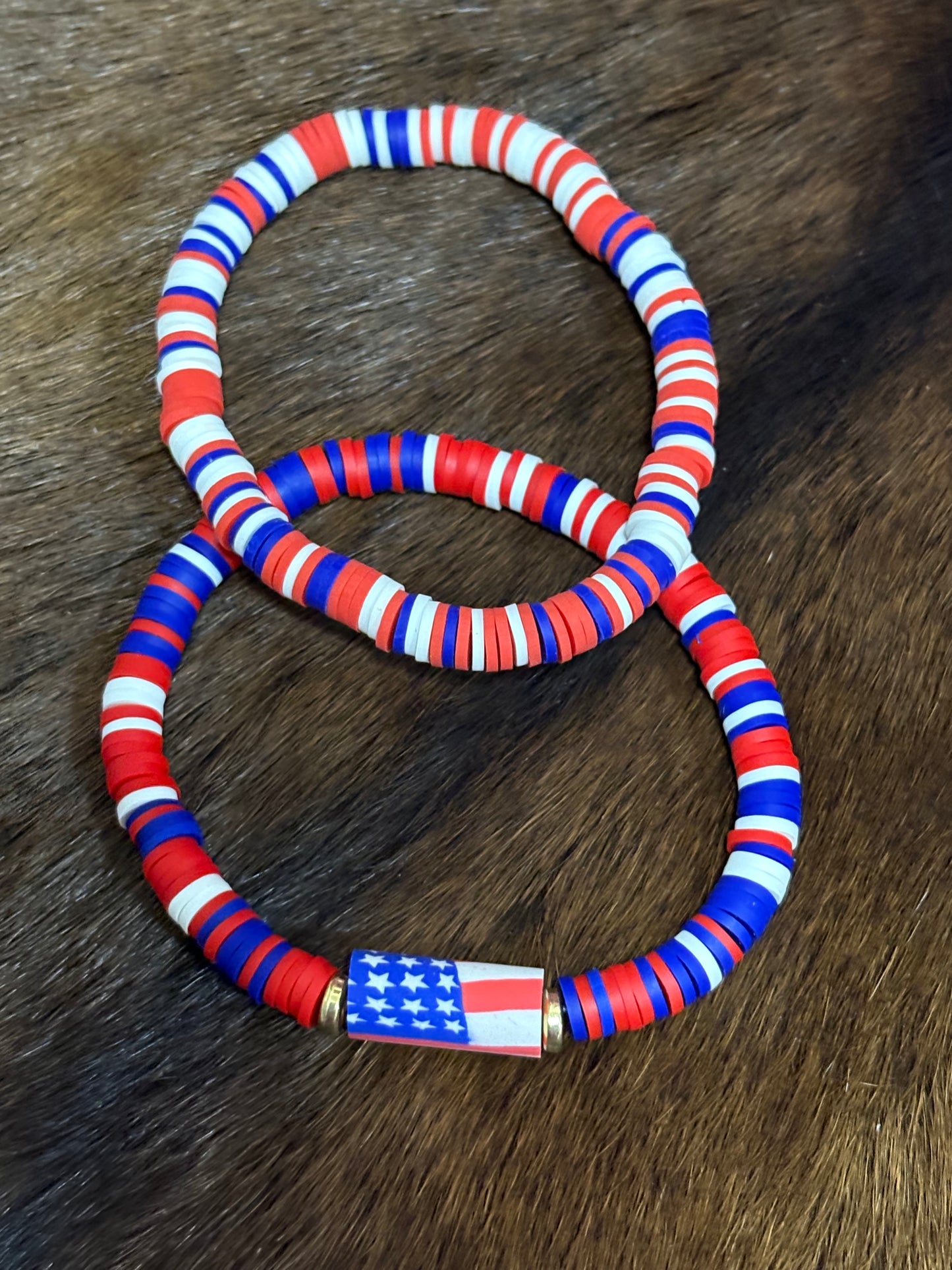 Red, White, And Blue Bracelets, American Flag Bracelets, Patriotic Beaded Stackable Bracelets, Summer Beach Waterproof Surfer Bracelet Set