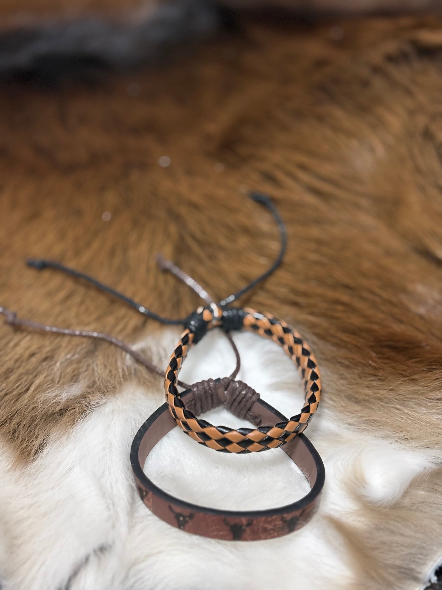 Bohemian Vintage Boys Mens PU Leather Bracelets Steerhead