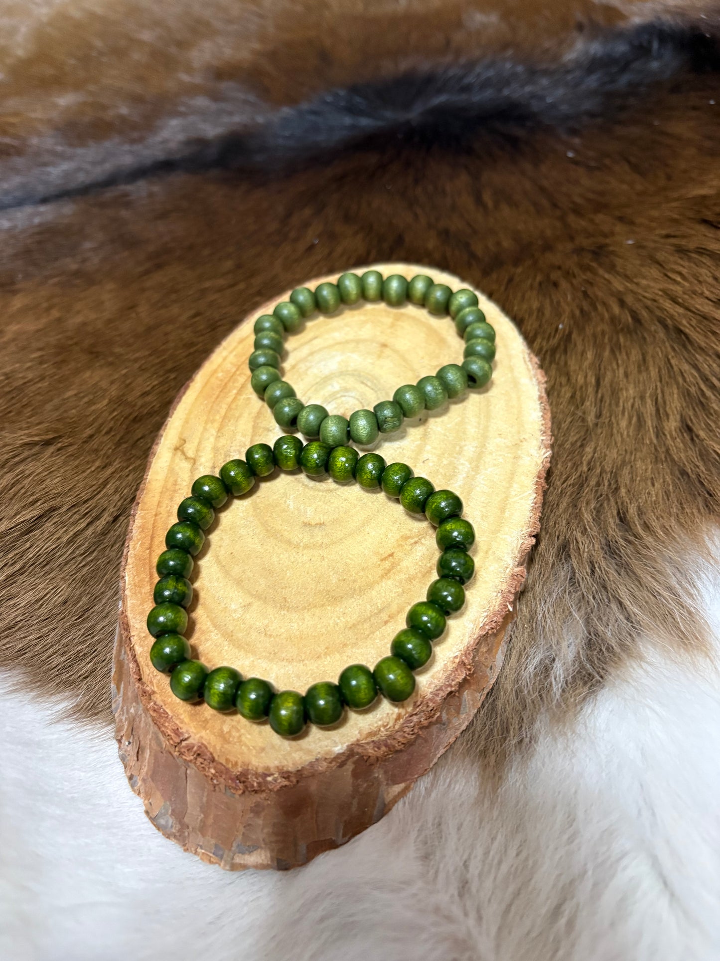 Bohemian Two Wooden Green Stretch Bracelet Set