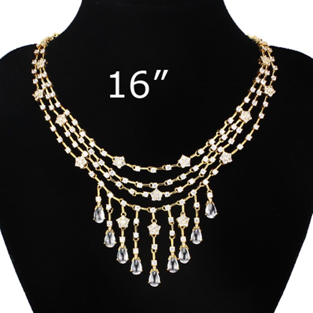 LO3077 - Gold Brass Jewelry Sets with AAA Grade CZ in Clear-4