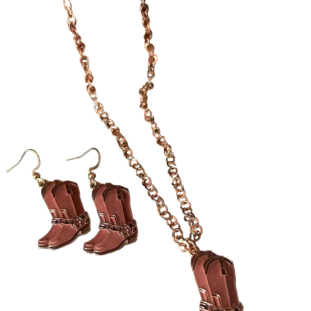 Western Cowboy Boot Earring Necklace Set