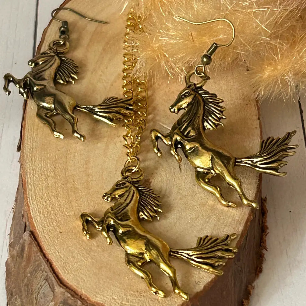 Western Horse Necklace and Earring Set
