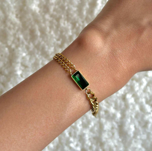 Emerald Gold Chain Bracelet-4
