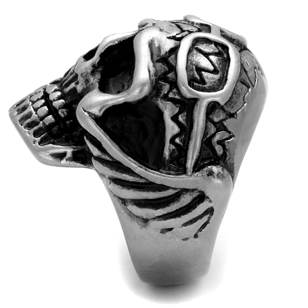 TK2414 - Antique Silver Stainless Steel Ring with Epoxy in Jet-3