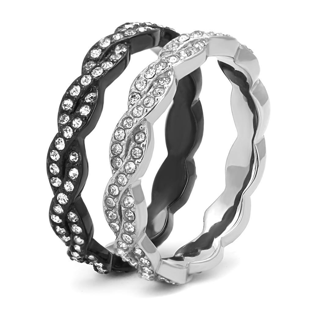 TK3265 - Two-Tone IP Black (Ion Plating) Stainless Steel Ring with Top Grade Crystal in Clear-3