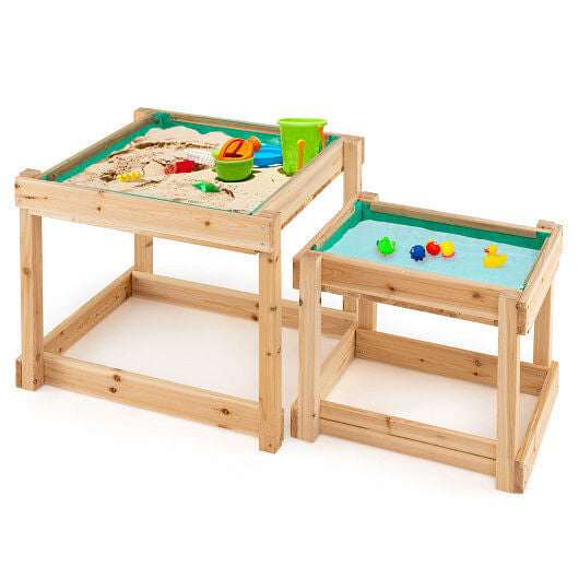 Wooden Sand and Water Tables with Protective Cover for Kids-Natural-4