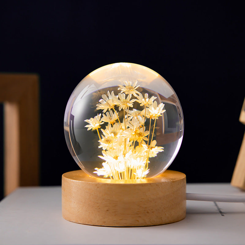 NNEDSZ Luminous 3D Dandelion Crystal Ball Beech Wood Stand Base Preserved Flower Sphere Ball Desktop Ornaments Bithday Christmas Gifts-0