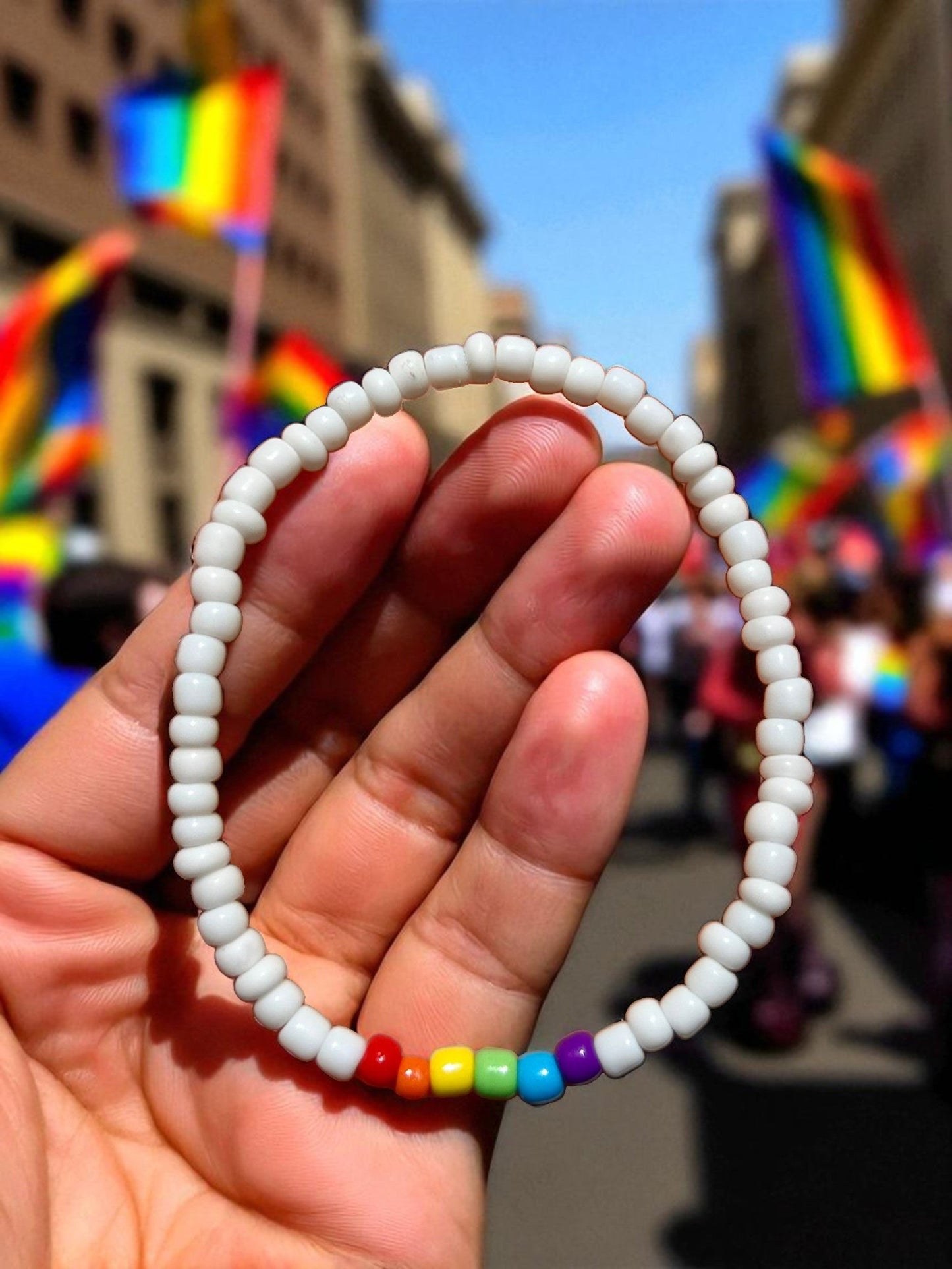 Bracelet Rainbow Stretch Seed Beed Black White