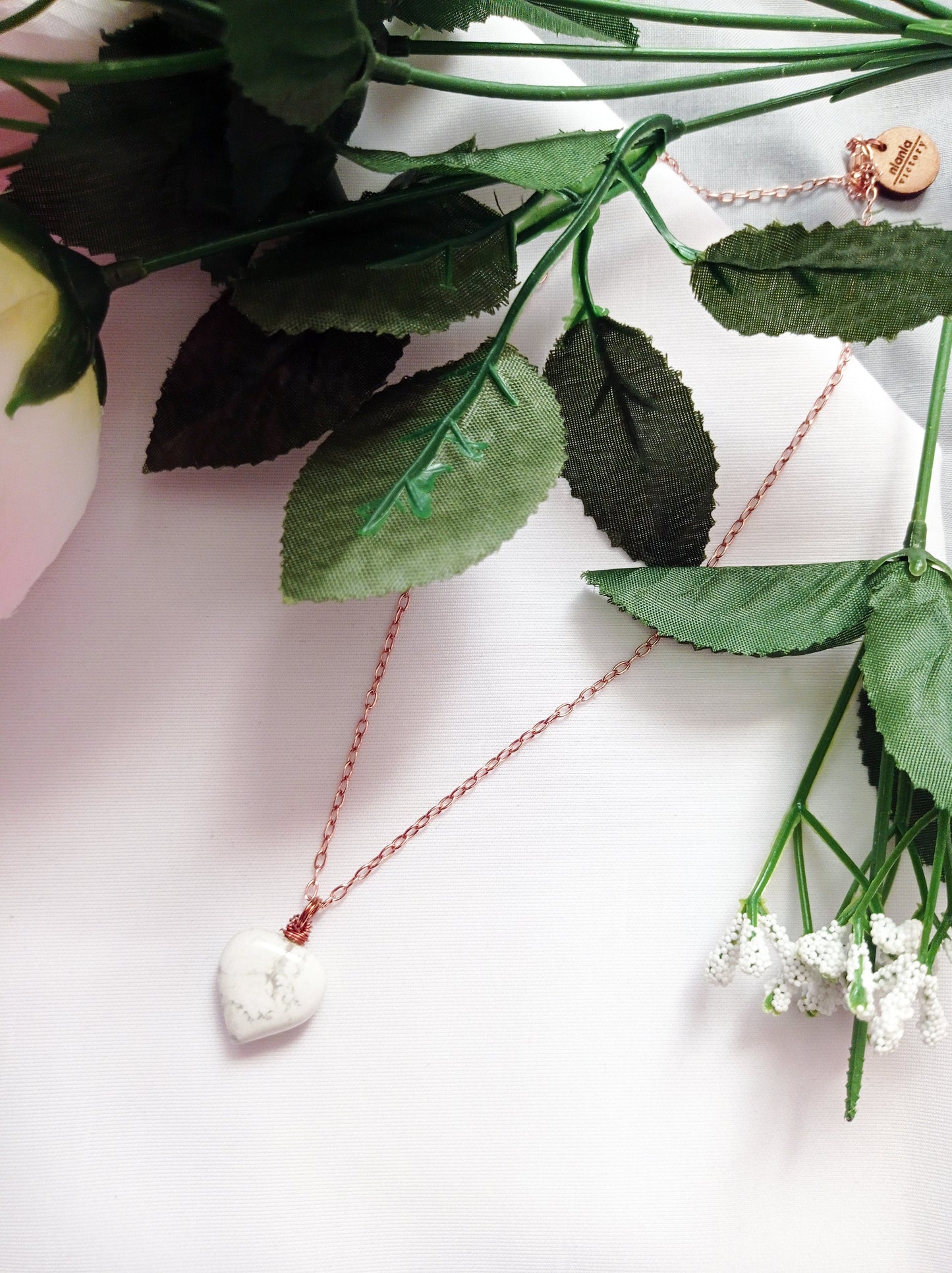 White Howlite Rose Gold necklace, White and Pink Gemstone Necklace, Bloom Collection | by nlanlaVictory