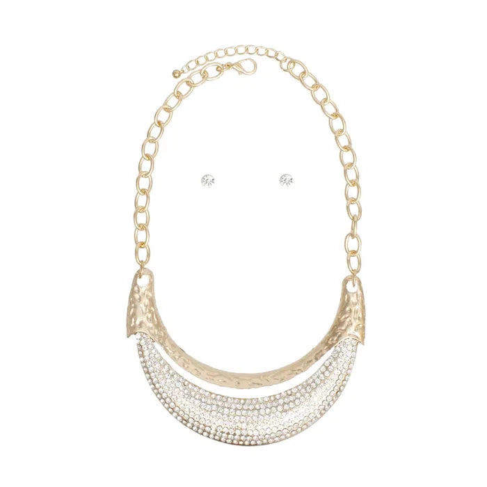 Bib High Shine Rigid Silver Plate Bling Necklace