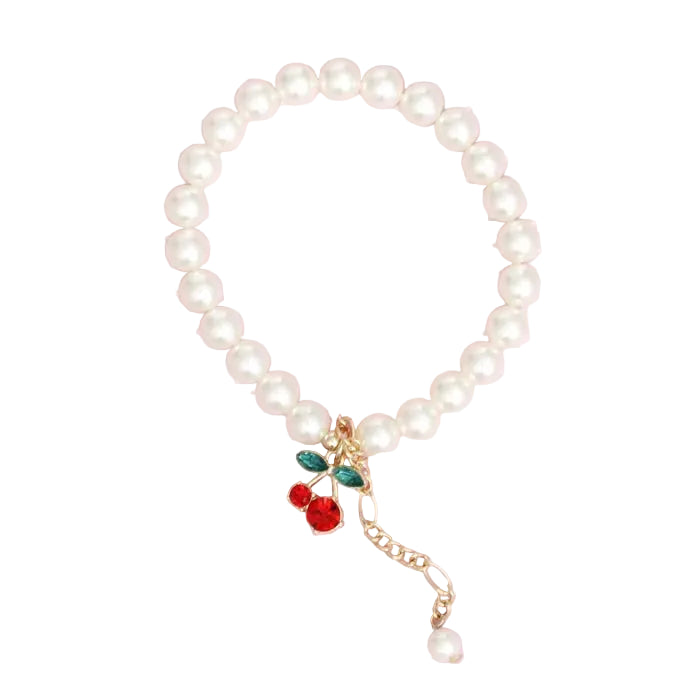 Bracelet Cream Pearl Cherry Red Chain Charm Women