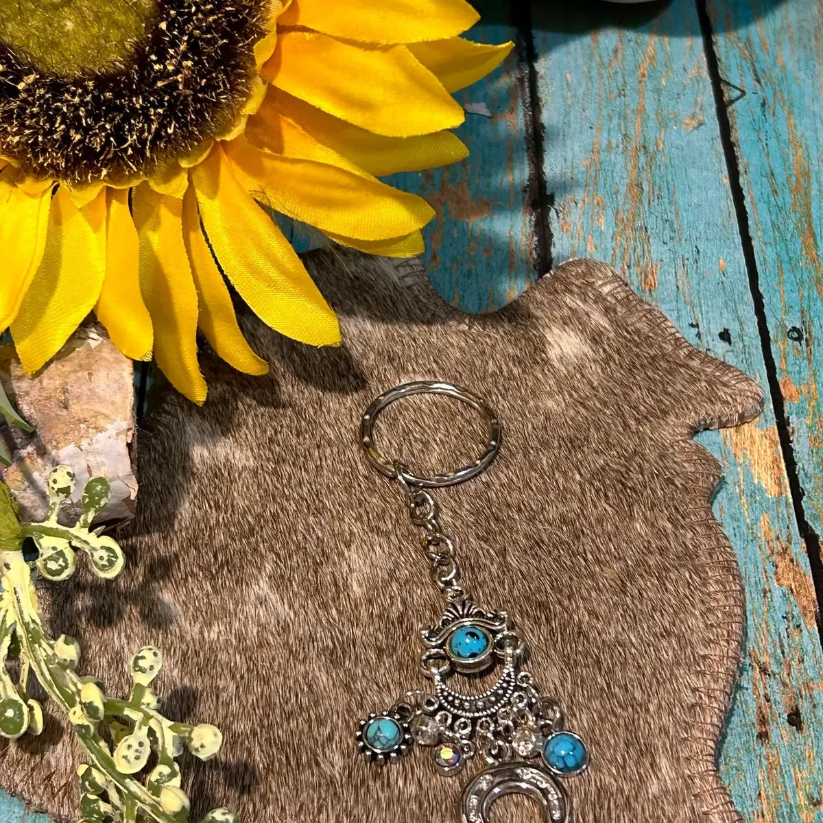 Western Horseshoe Keychain with Assorted Charms