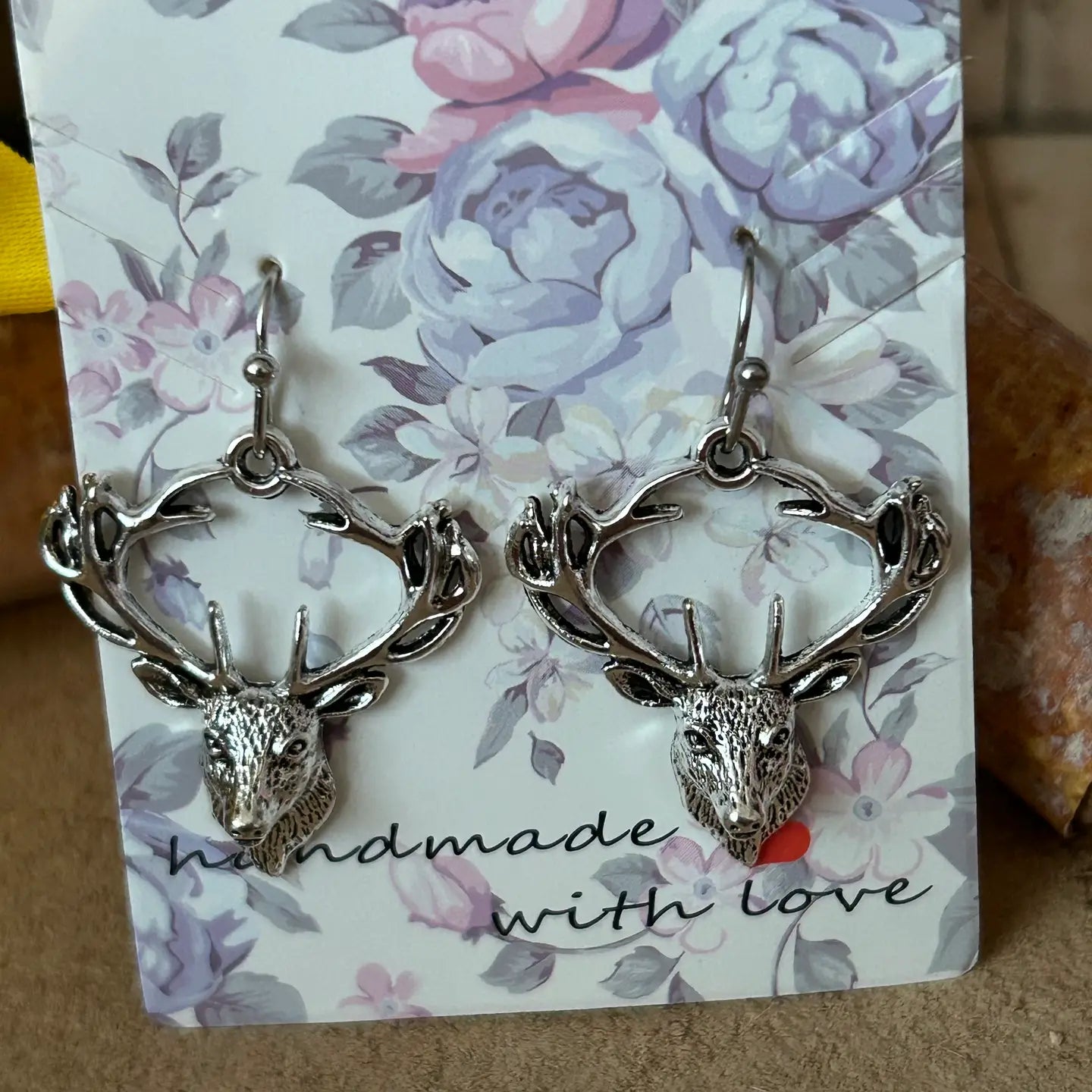 Silver-Toned Deer Head Dangle Earrings