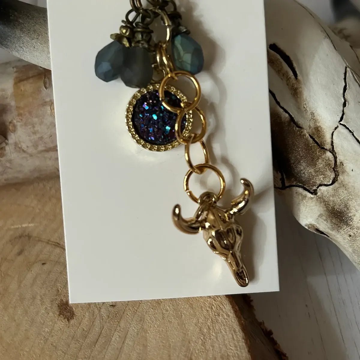 Western Steer Head Keychain with Assorted Beads