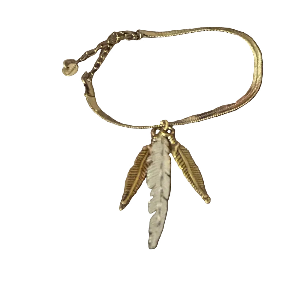 Western Feather Bracelet Herringbone Link Chain Gold