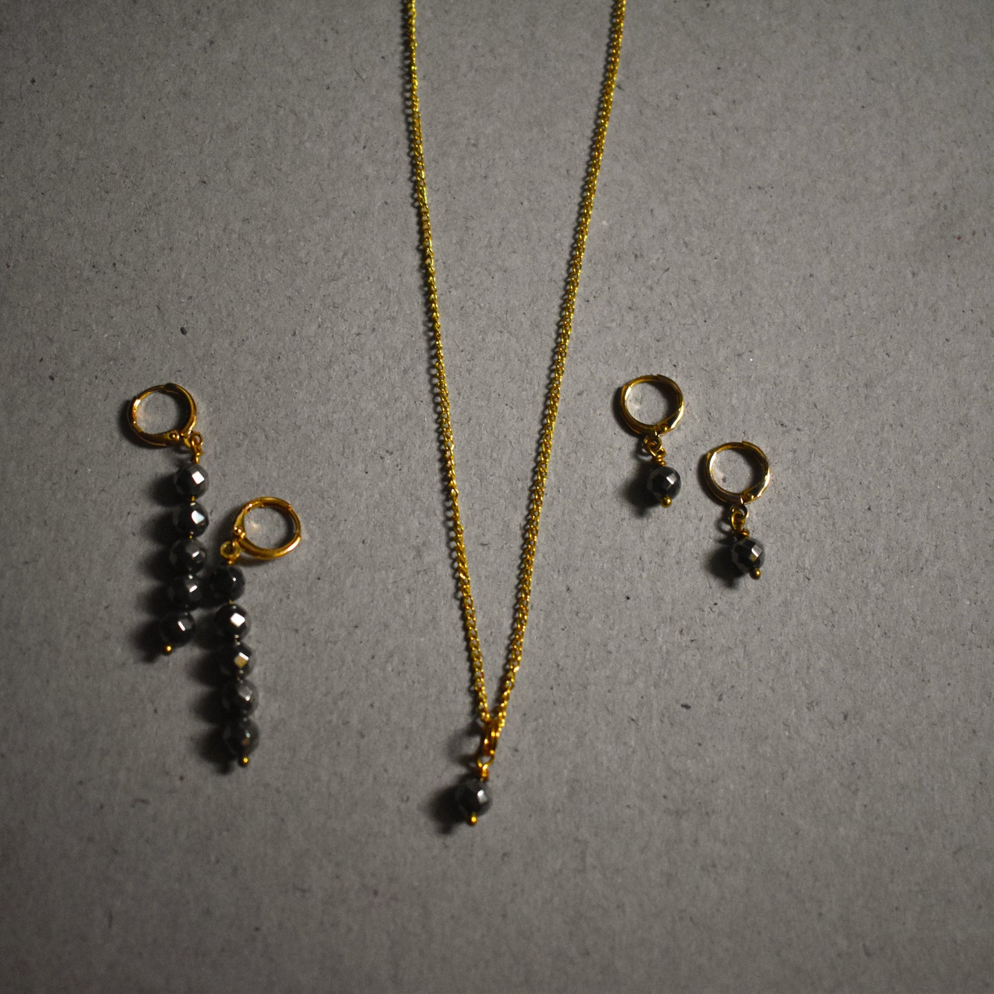 Faceted Drop of 5 Pyrite Stone Earrings-4