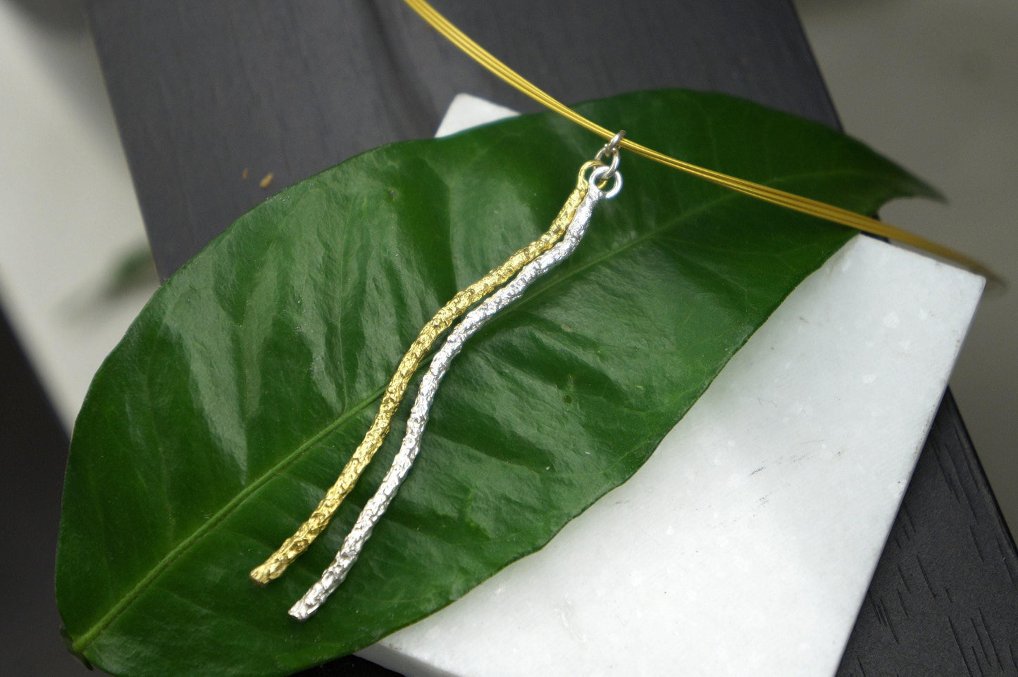 Sterling Silver Necklace – Two Tone Pine Branch Pendant | Botanical Jewelry-3