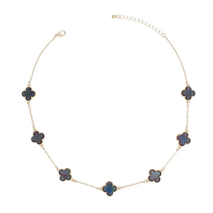Necklace Gold Gray Quatrefoil Clover 7 Motifs
