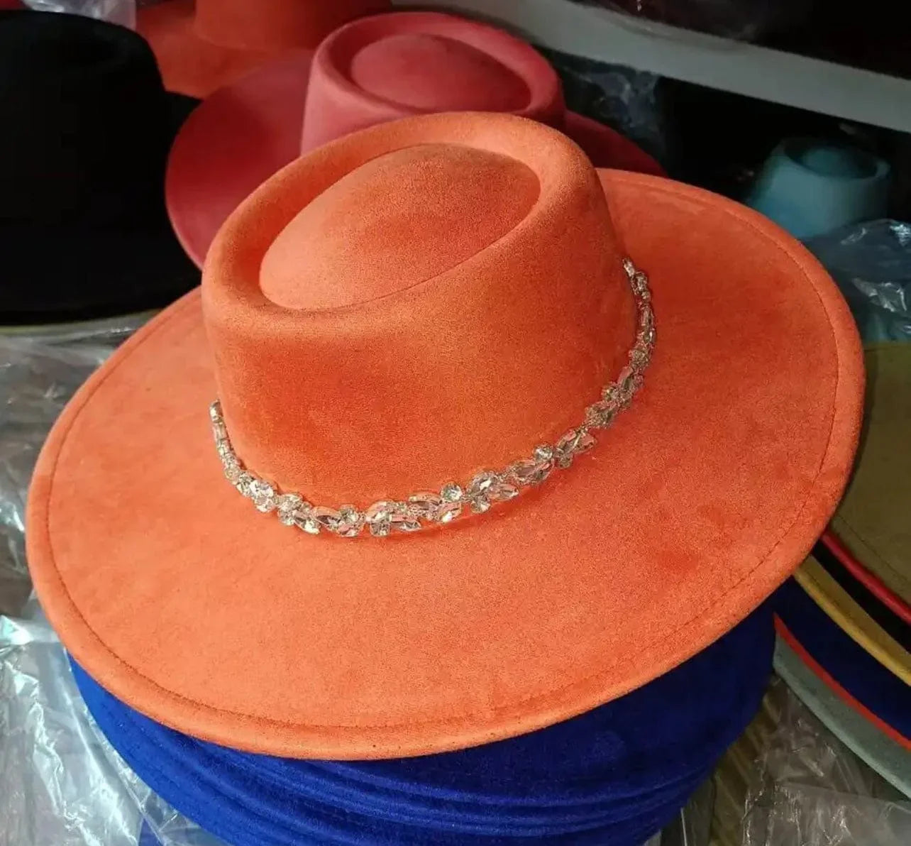 Raw flower diamond round brim Fedora Hat