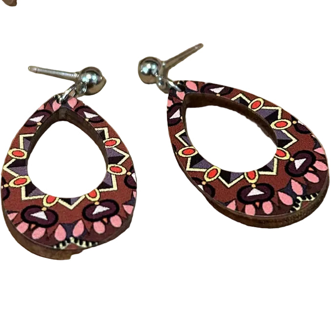 Bohemian Style Oval Print Wooden Earrings