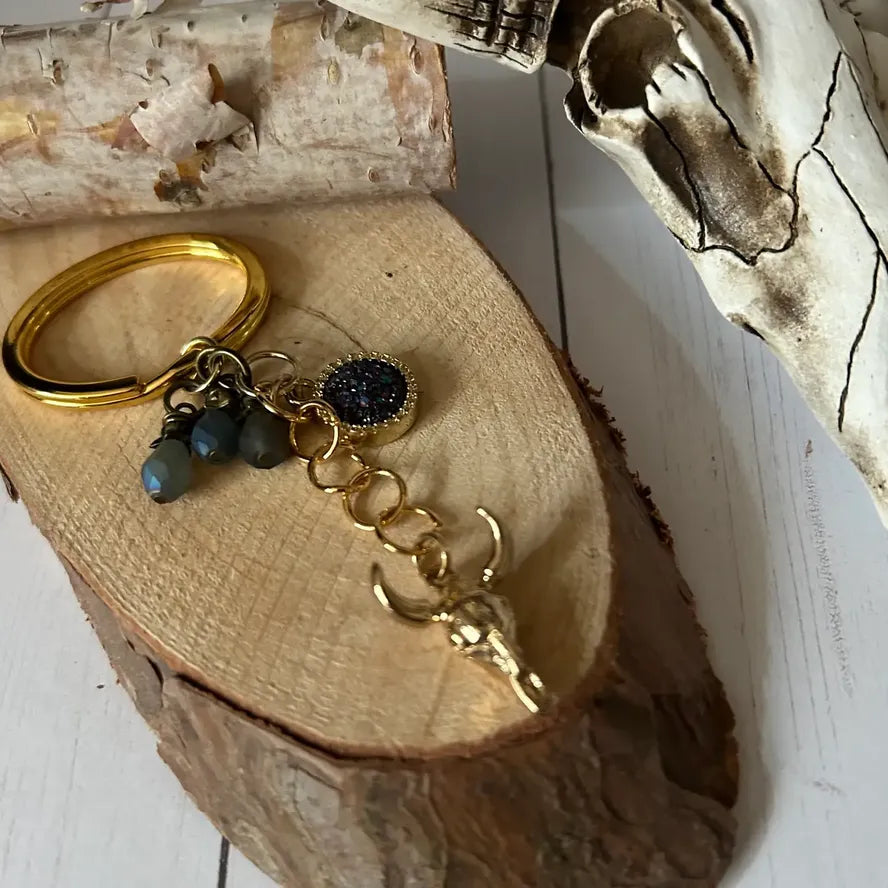 Western Steer Head Keychain with Assorted Beads