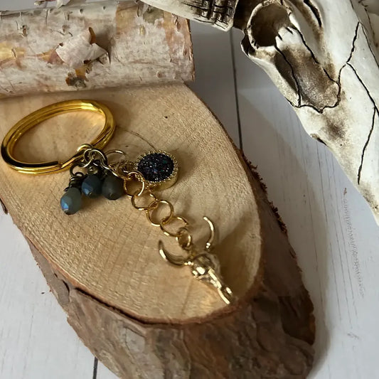 Western Steer Head Keychain with Assorted Beads