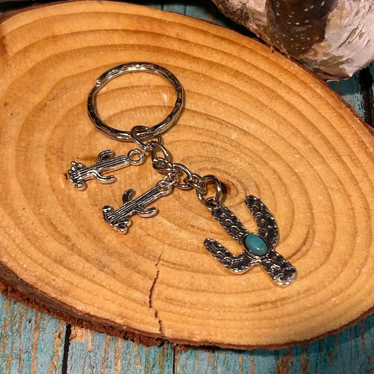 Western Three Cactus Charms Keychain